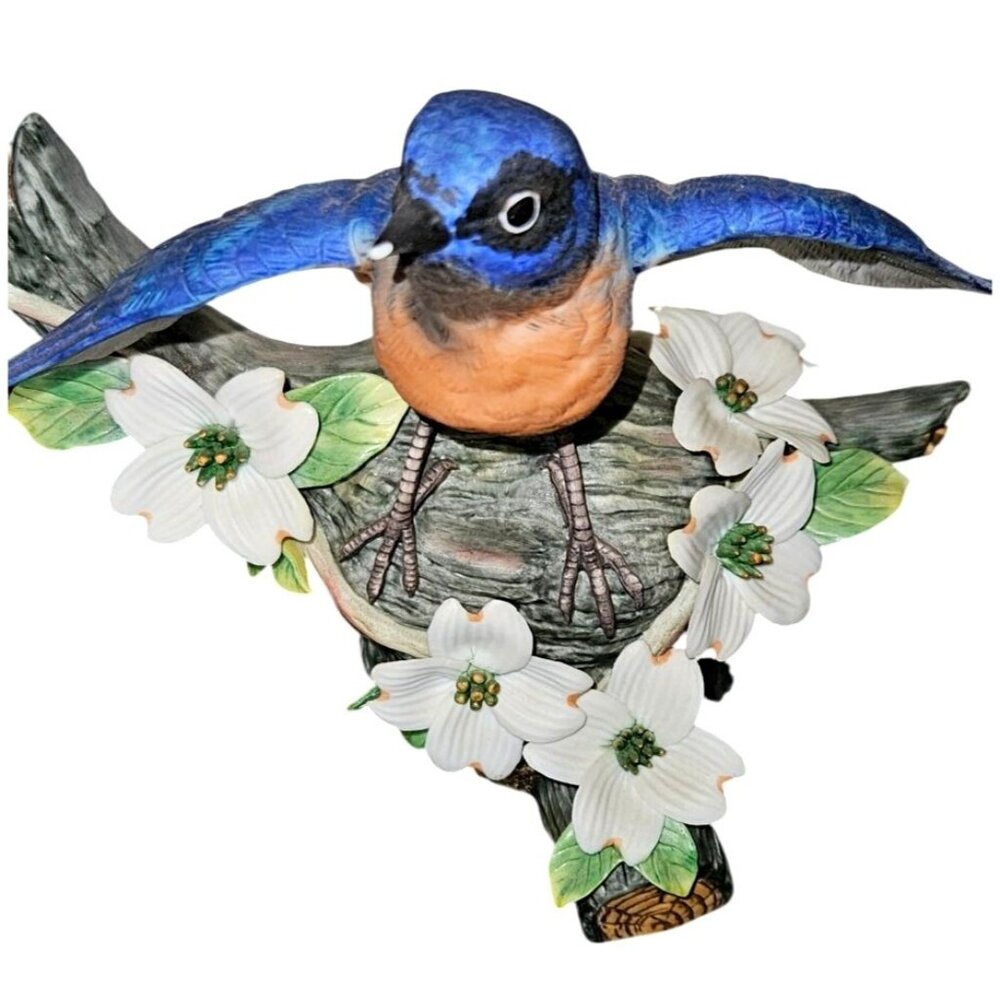 Franklin Porcelain RSPB Bluebird Porcelain Figurine Limited Edition On‎ log